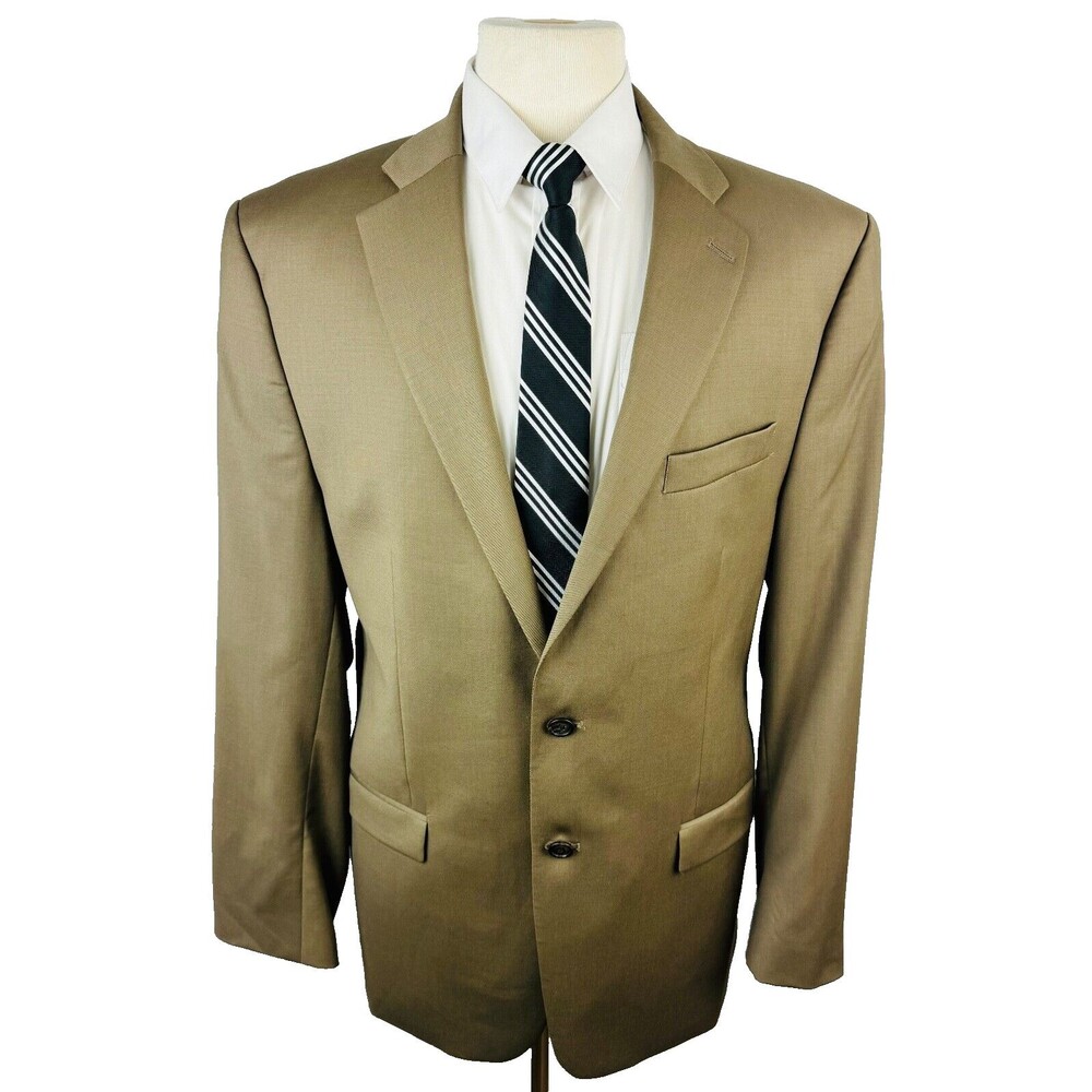 RALPH LAUREN MENS 44L SOLID TAN CANADA 100% WOOL BLAZER SPORT COAT SUIT JACKET